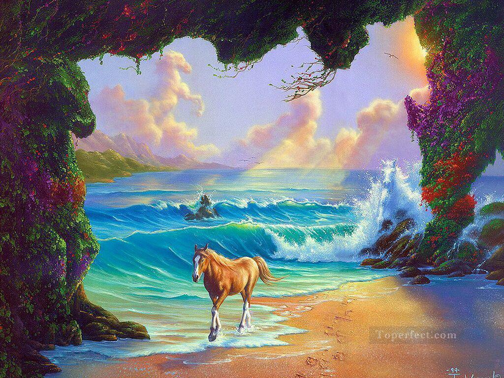 波打ち際の馬 ファンタジー油絵